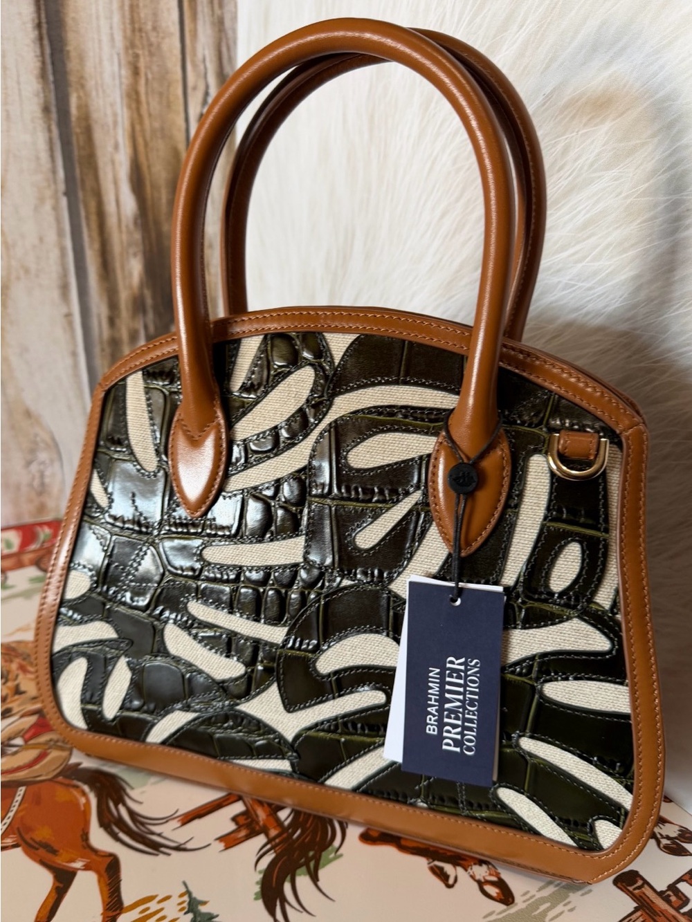FIRM Brahmin Rosetta Cacti Green Abrigado Leather NWT $445